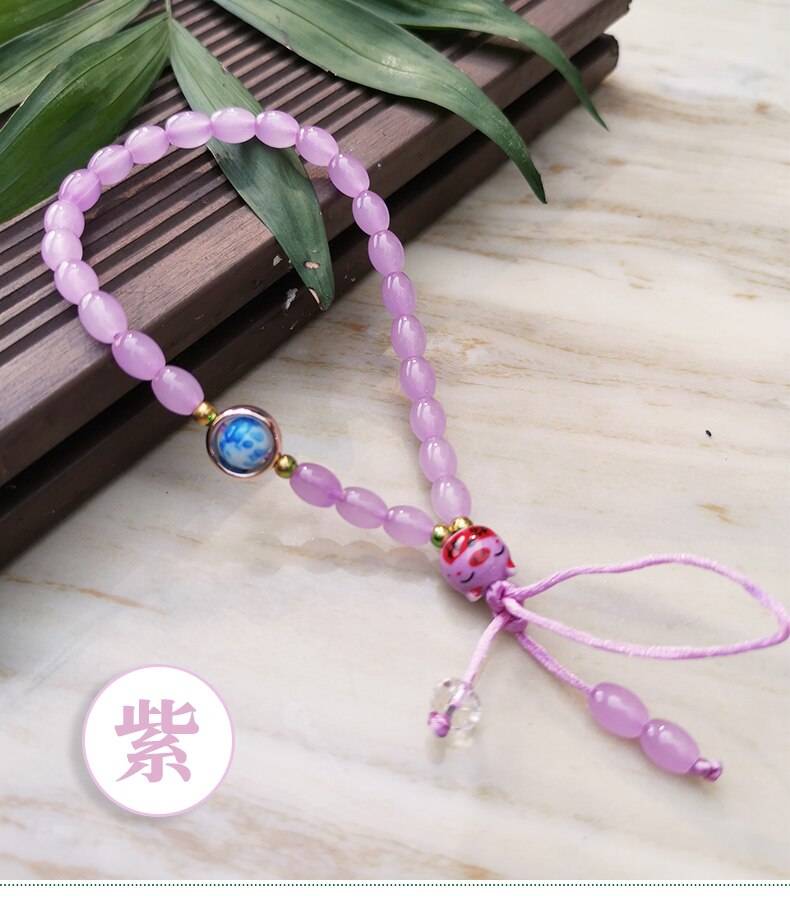 Japanese Lucky Cat Bead Mobile Phone Strap Lanyar String for iphone 12 11 Samsung Huawei Xiaomi Honor Keychains A14: light purple