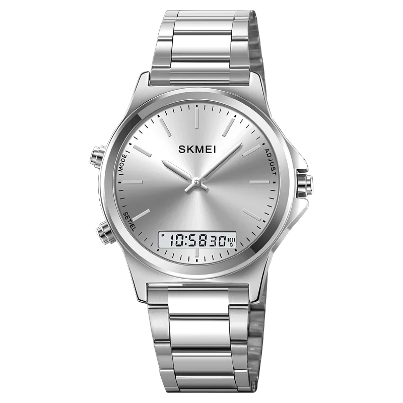 Reloj SKMEI 2120 reloj hombre 3 tiempo pantalla de luz trasera reloj cronógrafo Digital relojes deportivos relojes de pulsera con alarma impermeables para hombre: Plata