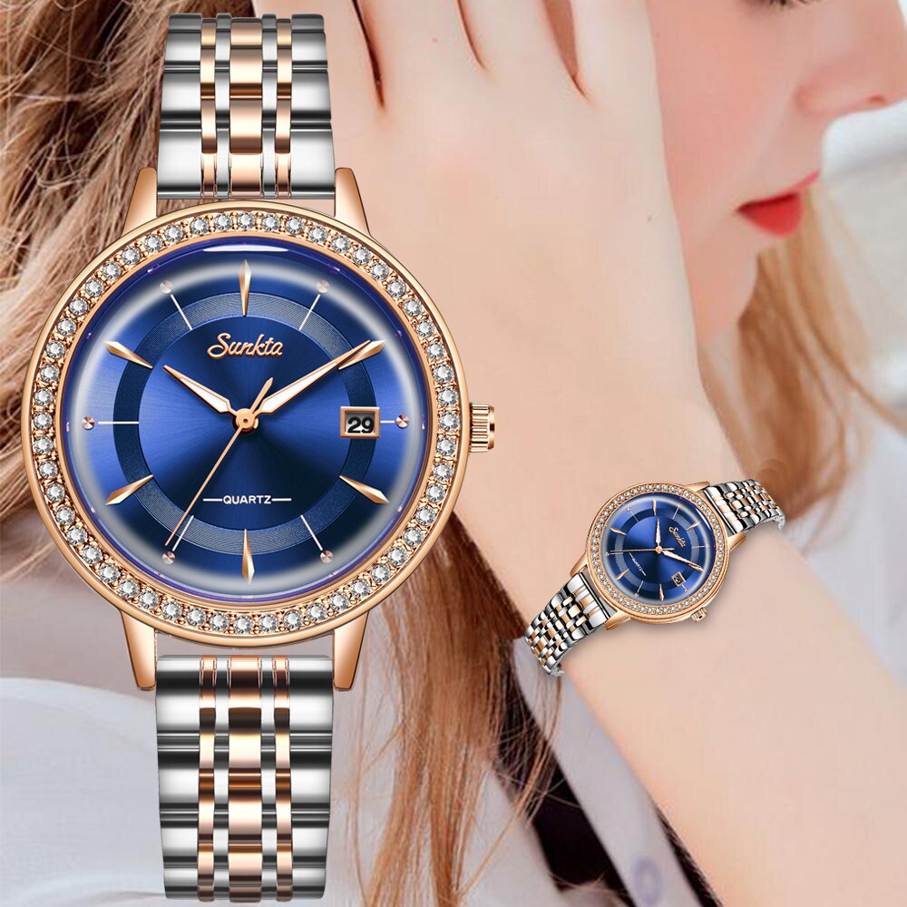 Reloj Mujer Sunkta Mode Vrouwen Horloges Rose Gold Dames Armband Horloges Creatieve Waterdichte Quartz Horloges Voor Vrouwen