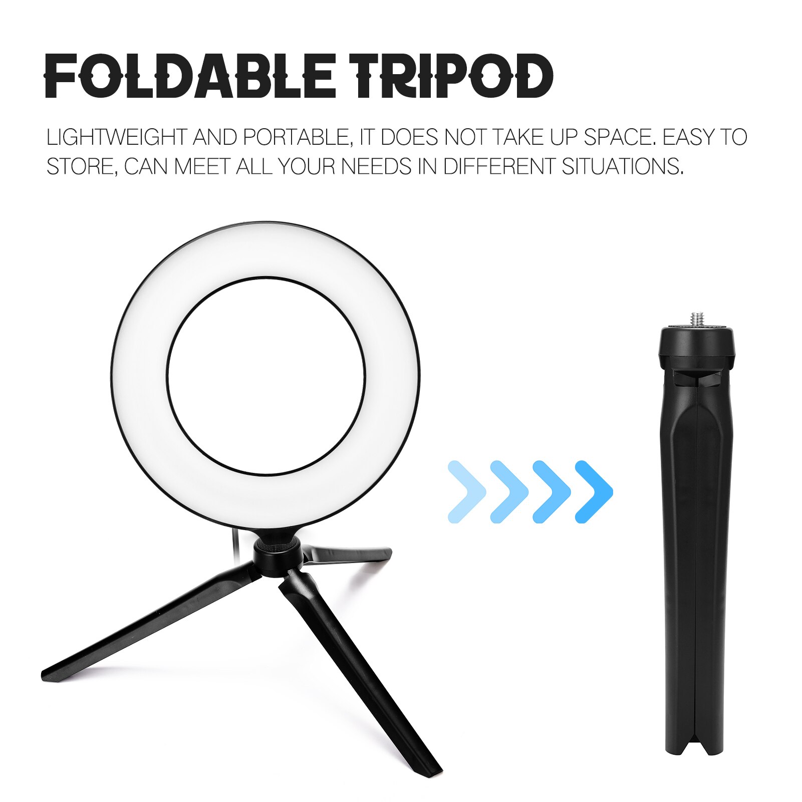 Photography Light LED Ring Light USB Dimmable Wide Dimming Range LED Round Fill in Light Tripod for Photo Selfie Photography