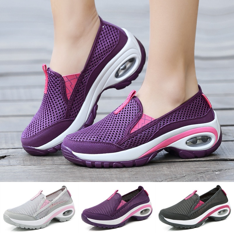 Zapatos antideslizantes para caminar, de malla transpirable, con almohadilla de aire para mujer