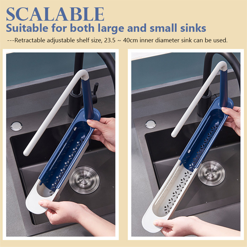 Telescopic Sink Shelf Kitchen Sinks Organizer Soap Towel Sponge Holder Drain Rack Storage Basket Gadgets Accessories