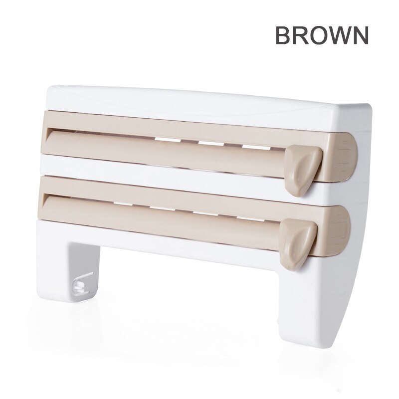 Multifunción de Rack cocina Film transparente de almacenamiento Rack cortador de envoltorio refrigerador colgante de Pared Soporte para papel de cocina casa: BROWN