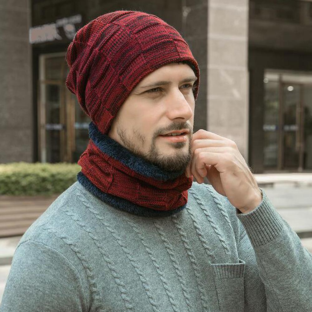 Plaid Winter Women Men Knit Warm Ski Hat Unisex Crochet Slouch Cap Neckerchief Beanie handsome charming men hats
