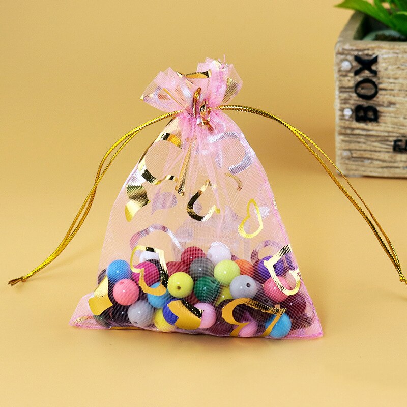 Bolsas pequeñas de Organza para decoración de bodas, embalaje de joyería, dulces de Chocolate, bolsa de con de corazones de Navidad, 100 Uds.