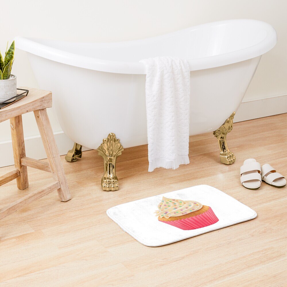 Zoete cupcake met kleurrijke hartjes, badmat, badkamer badmat set, spiegelvezel cartoon badmat set