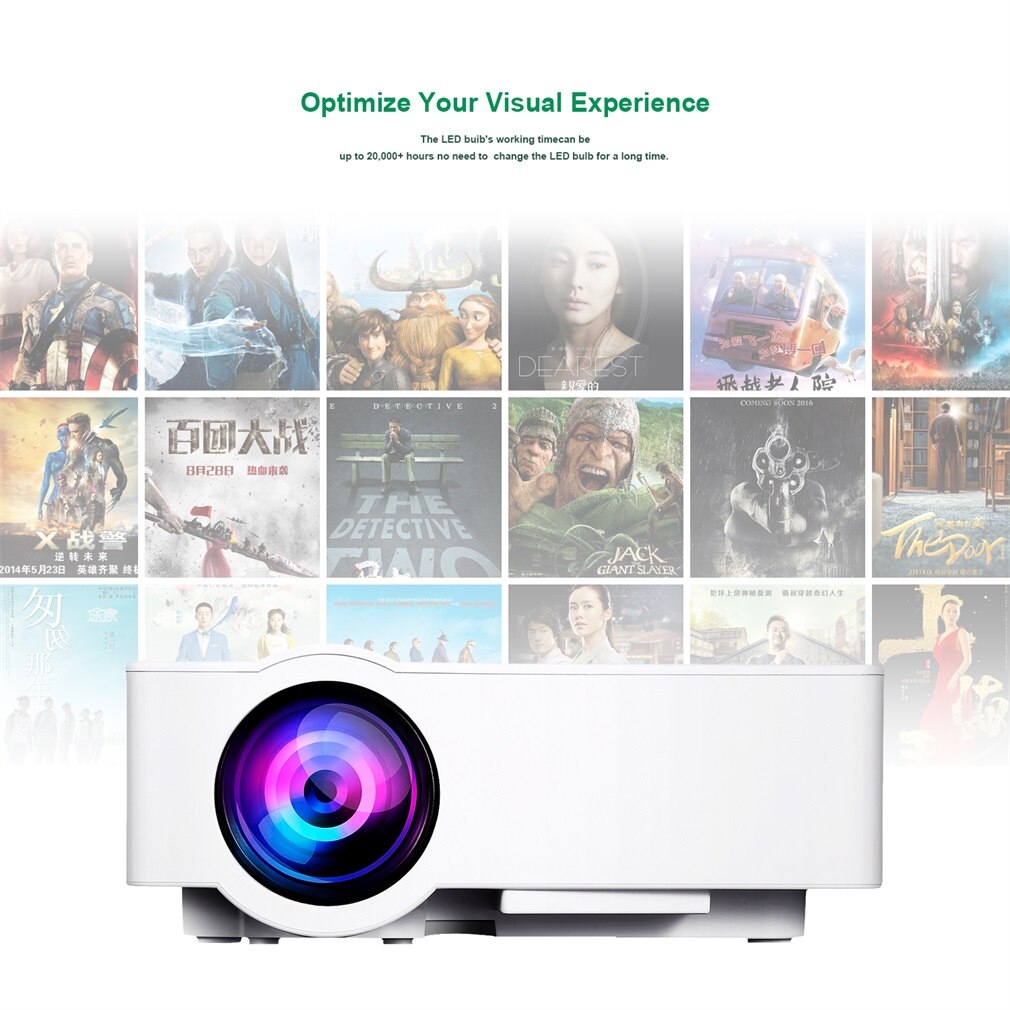 E08S Mini Portable Projector 200 Lumen 800 x 480 Full HD LED Video Home Cinema IR Remote Control Wired Same Screen