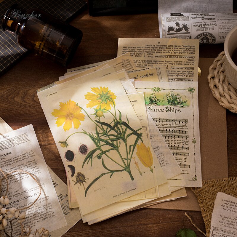 Antik gammel avis plantemateriale papir junk journal planner scrapbooking vintage dekorativ diy håndværk baggrundspapir