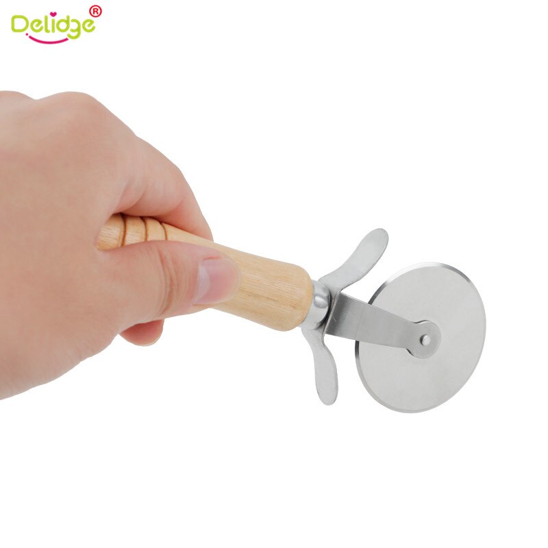 Round Pizza Cutter Stainless Steel With Wooden Handle Pizza Knife Cutter Pastry Pasta Dough Kitchen Baking Tools