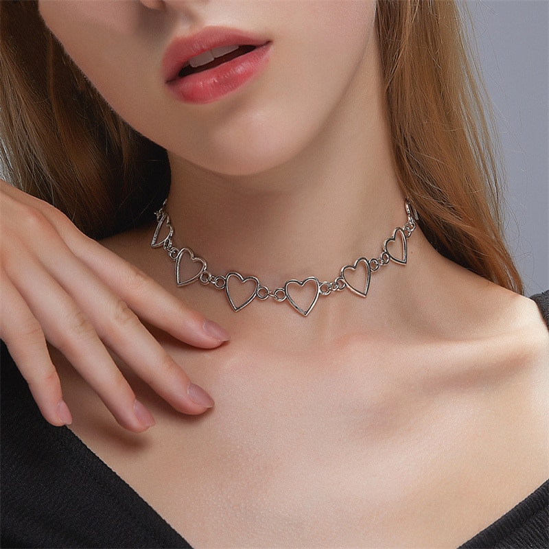 Kpop Vintage Harajuku Goth catene a cuore in metallo girocollo collane Grunge per donna Egirl Cosplay accessori estetici gioielli