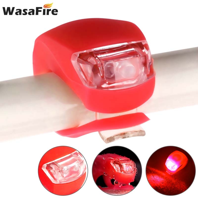 WasaFire Siliconen LED Fietsverlichting Waterdichte Fiets Hoofd Front Light Fietsen Wiel Flash Rear Lamp Night Waarschuwing Achterlicht