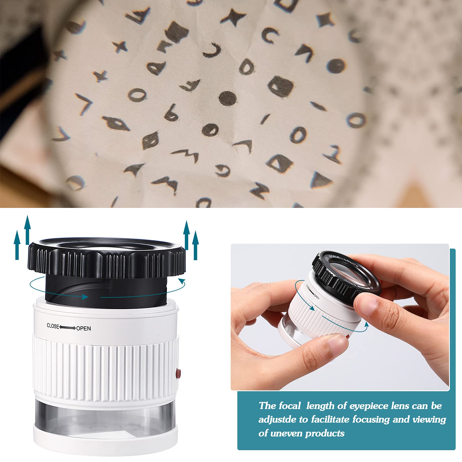 Cylindrical 30X Handheld Magnifying Glass with Scale LED UV Light Illuminated Magnifier Adjustable Focal HD Loupe Jewelry Lupa