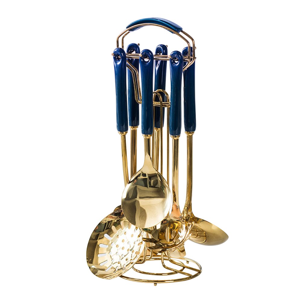 7 stücke Restaurant Handheld Werkzeuge Edelstahl Esszimmer Küche Kochen Utensil einstellen Suppe Löffel Party Heimat Lebensmittel Kuchen Schaufeln: Blau