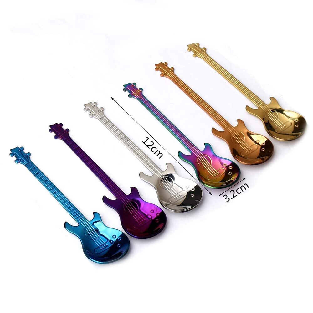 1pcs Guitar Spoons Coffee Teaspoon Stainless Steel Colorful Dessert Spoon Rainbow Tableware Flower Tea Spoons