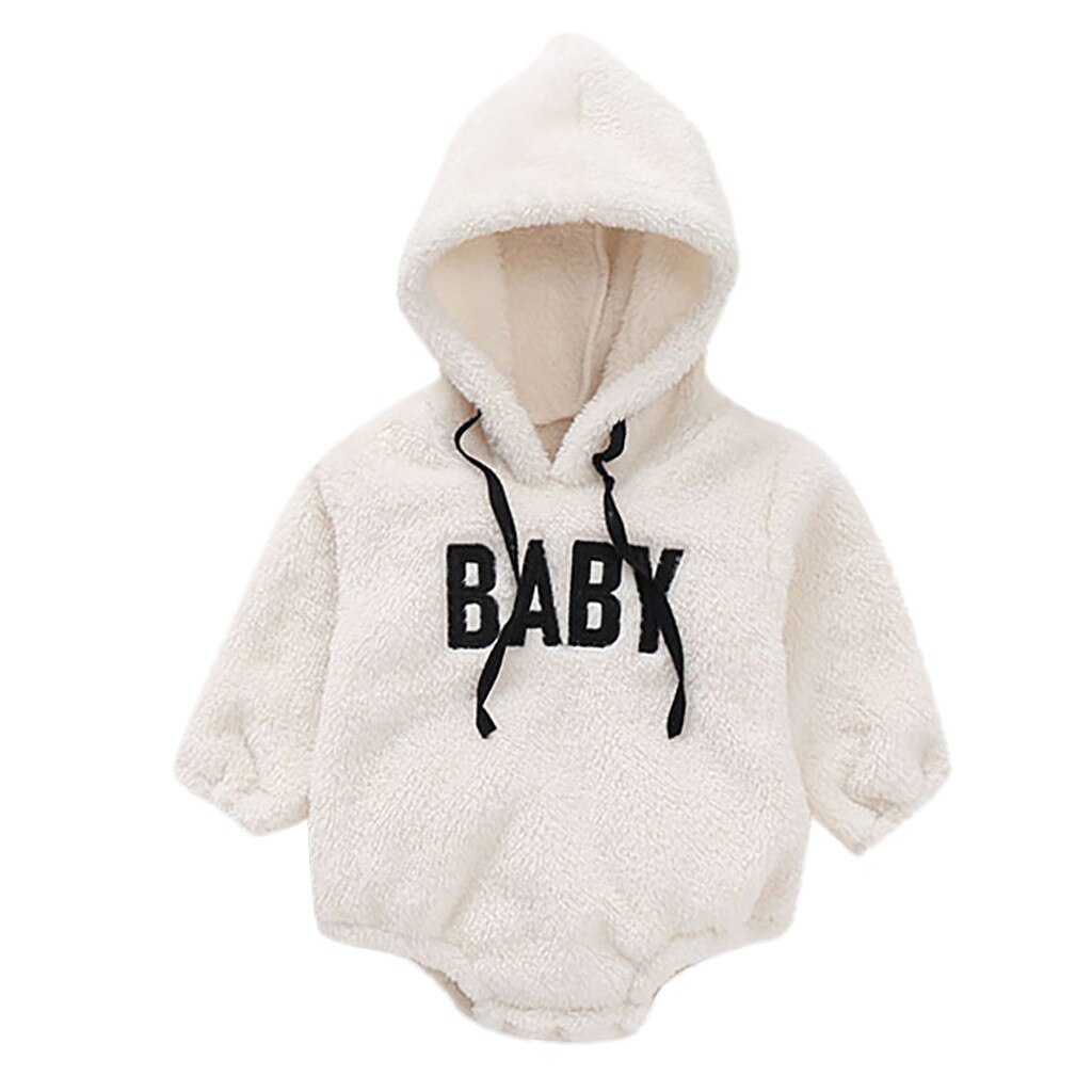 Winter Newborn Infant Baby Boys Girls Clothes Long Sleeve Printed Letter Hooded Thick Warm Jumpsuit Romper Outfits Clothes#g4