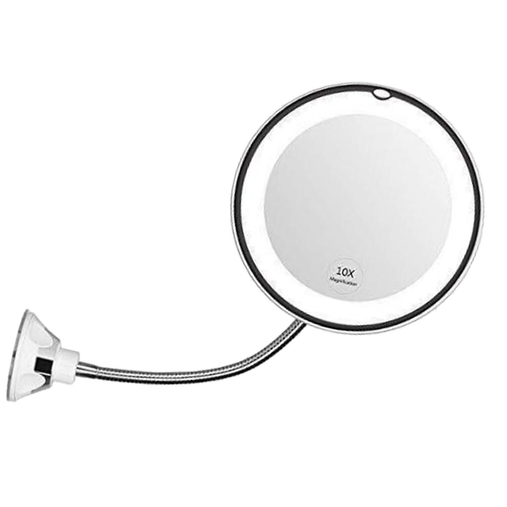 Miroir de maquillage à col de cygne Flexible avec grossissement 10X, miroir LED pivotant pour salle de bain éclairé par LED