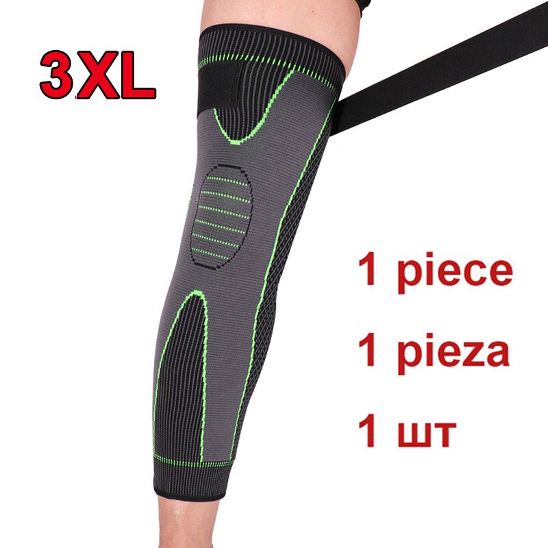 1 stk forlænger sports knæstøtte benbeskytter leggings lang grøn stribe bandage knæpuder skridsikker knæ varm beskyttelses ærme: 3xl skridsikker bandage