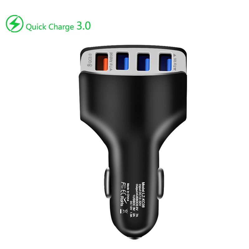 Quick Charge 3.0 Auto 4 Poorten Snel Opladen Auto Telefoon Oplader Voor Iphone 12 Pro Max Samsung Xiaomi Auto Mobiele telefoon Fast Charger: Black