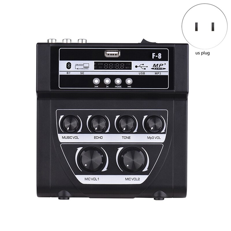 Bluetooth mezclador de Audio para DJ casa mezclador al aire libre micrófono amplificador pequeño mezclador con 2 micrófono