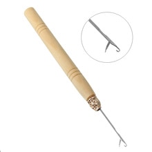 1pc Wooden Handle Crochet Hook Threader Pulling Needle For Linking Micro Rings/Loop Needle Hair Braiding Wig Extension Tool