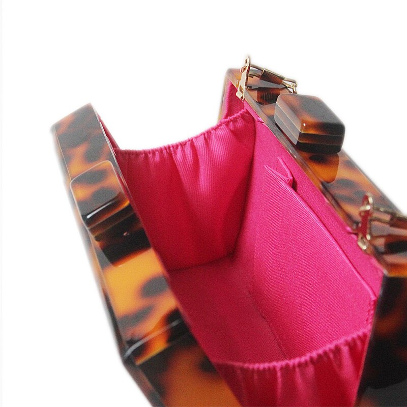 Mode Acryl Portemonnee Vrouwen Vierkante Avondtasje Hard Case Luipaard Print Handtas Cross-Body Purse J9