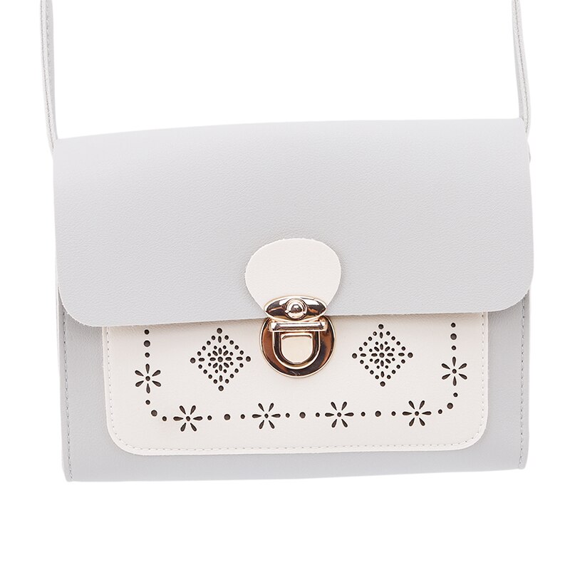 Mobiltelefon taske kvinder messenger tasker hul pu læder skulder taske kvinde hasp crossbody mini håndtasker pung bolsas: Lysegrå