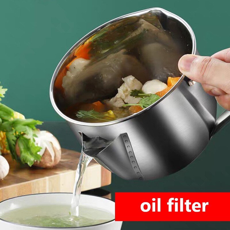 1000Ml Rvs Gravy Olie Vet Soeppan Vet Separator Olie Filter Zeef Kom Kookpotten Keuken Gadgets Accessoires