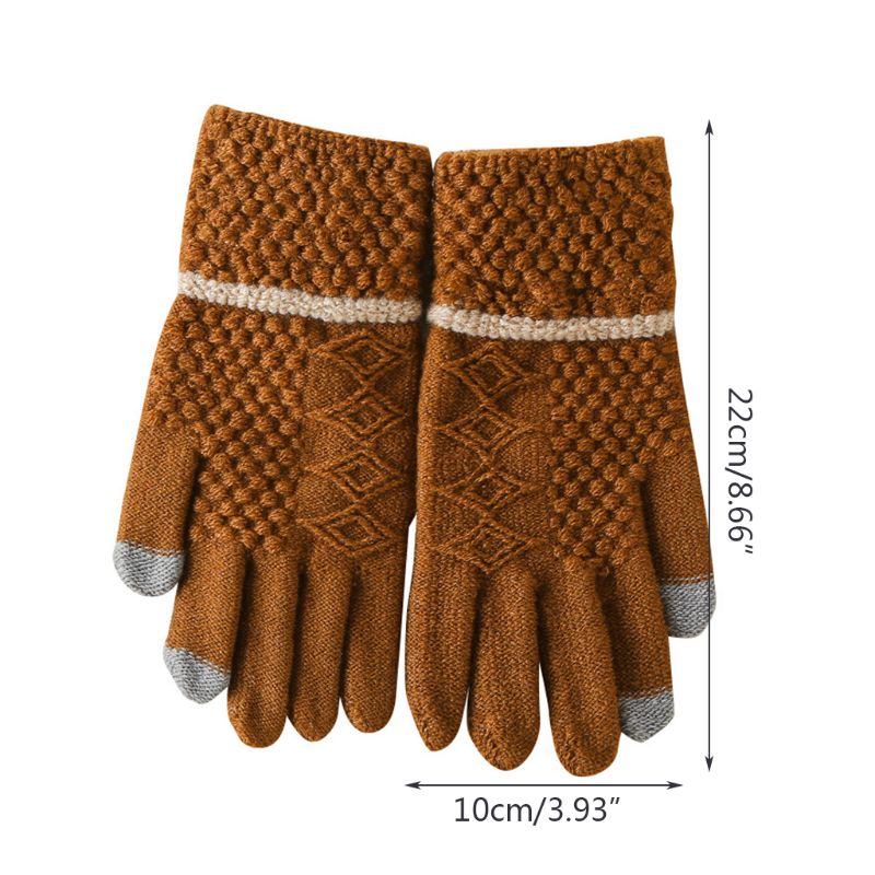 Mens Winter Magic Knitted Touchscreen Full Finger Gloves Geometric Rhombus Jacquard Warm Thermal Lining Student Outdoor Mittens