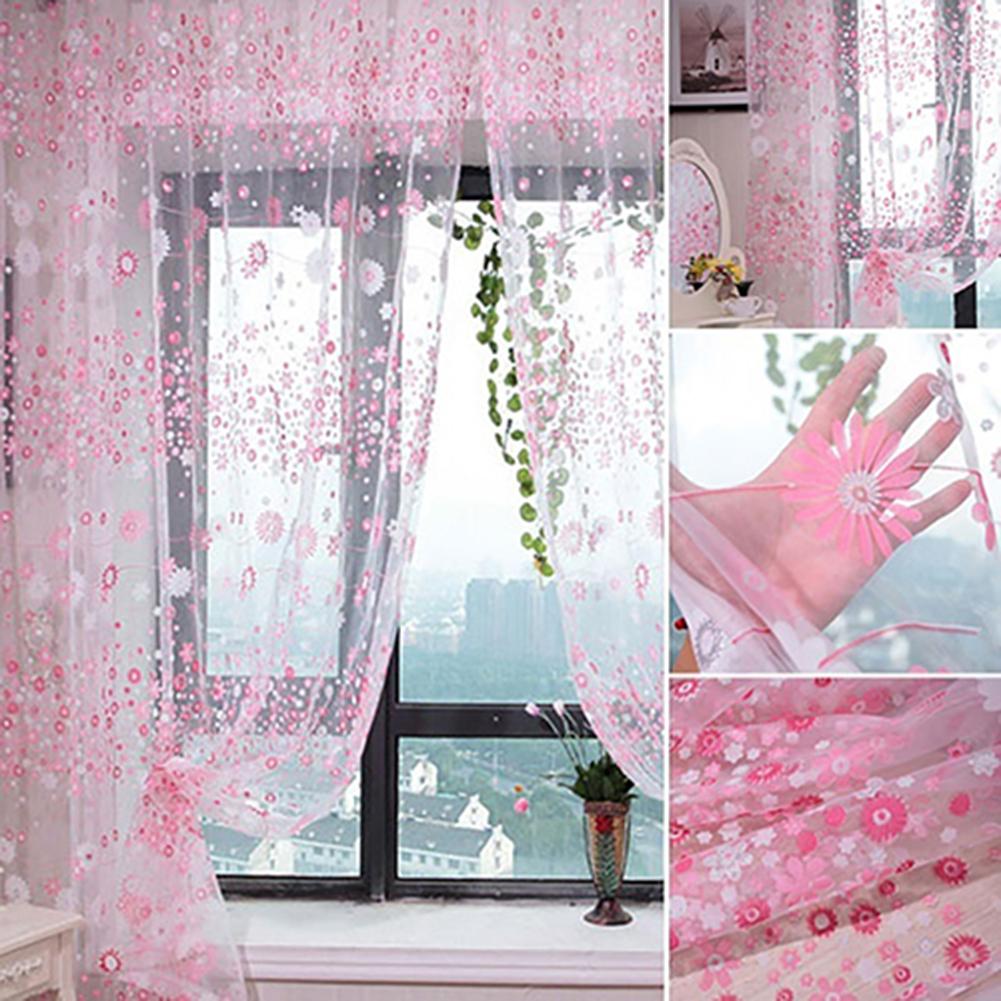 Pastorale Bloemen Voile Venster Deur Gordijn Balkon Valletjes Drape Panel Sheer Gordijnen Keuken En Woonkamer Raam Scherm