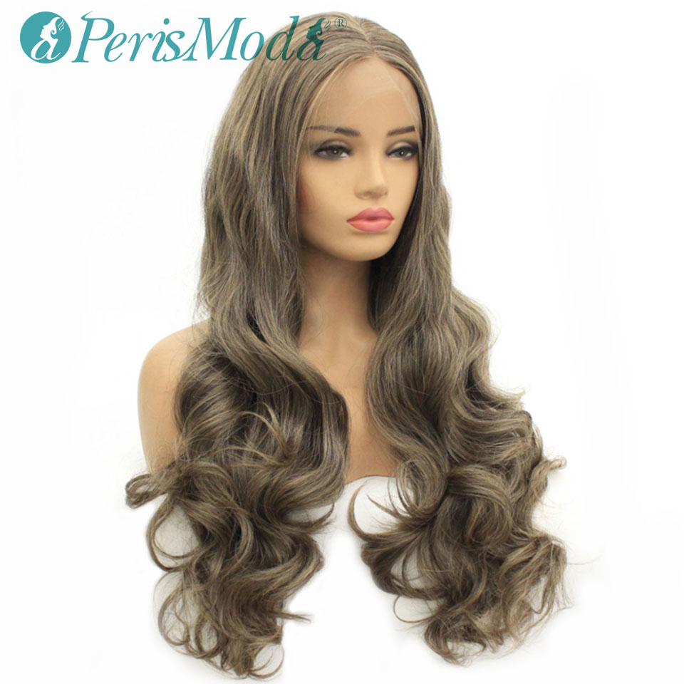 Synthetic Lace Front Long Wavy Middle Part Mixed Color Wig PerisModa Synthetic Wig for Black/White Women Natural Synthetic Wigs