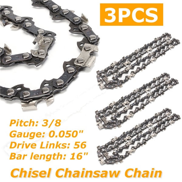 3Pcs 16 Inch 3/8 0.050" 56 DL Bar Chainsaw Chain Semi Chisel for Makita Chainsaw Structural Alloy Steel