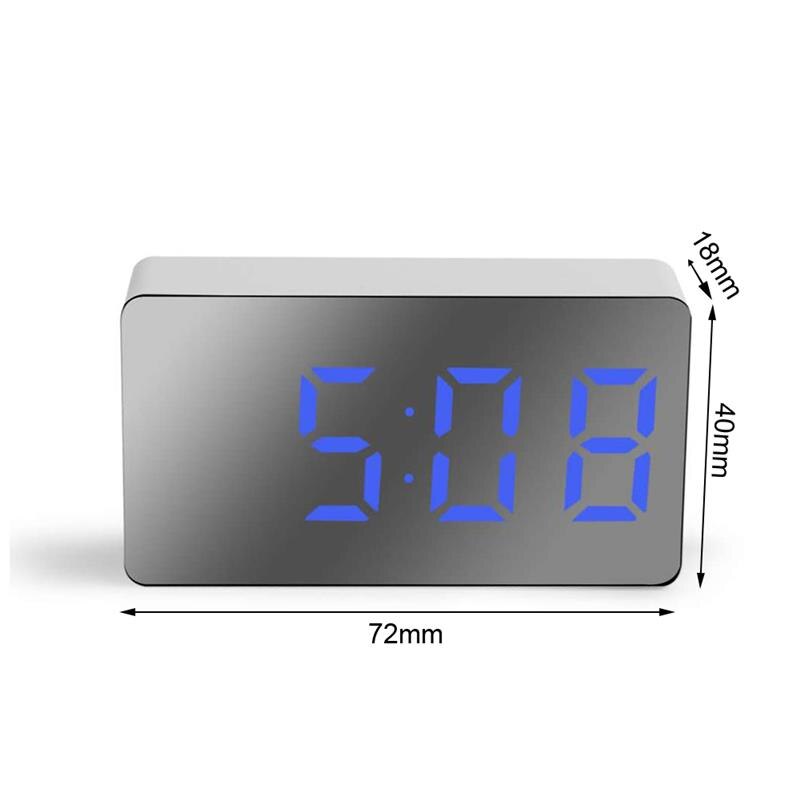 LED Mirror Digital MINI Alarm Clock Snooze Table Clock Wake Up Mute Calendar Dimmable Electronic Desktop Clocks Home Decoration: blue