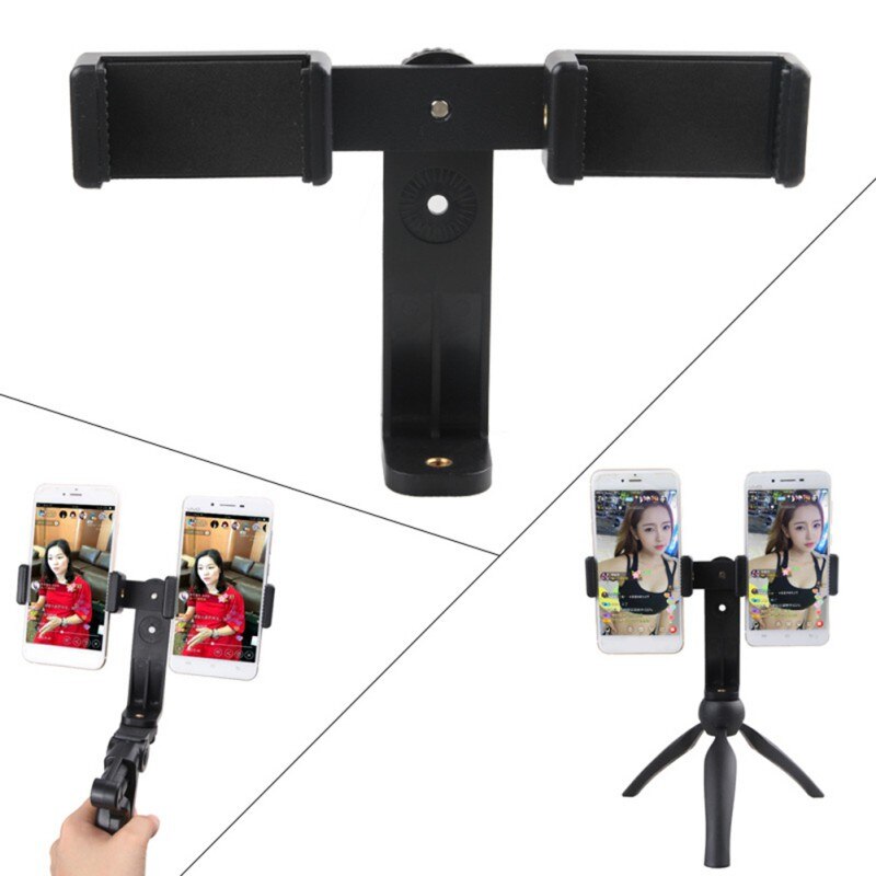 Universal Mobile Phone Camera Handle Holder Selfie Stand Handheld Grip Stabilizer Tripod with Dual Clip For iOS Android Phone