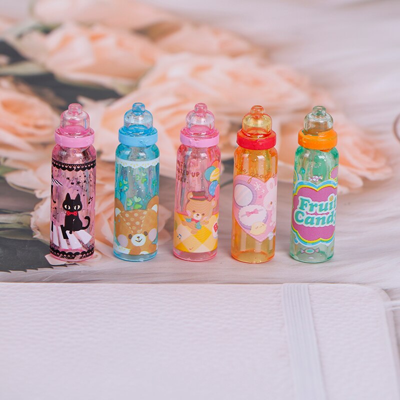 1Pcs Doll House Miniature Plastic Cartoon Milk Bottle Drink Model Props Decorate