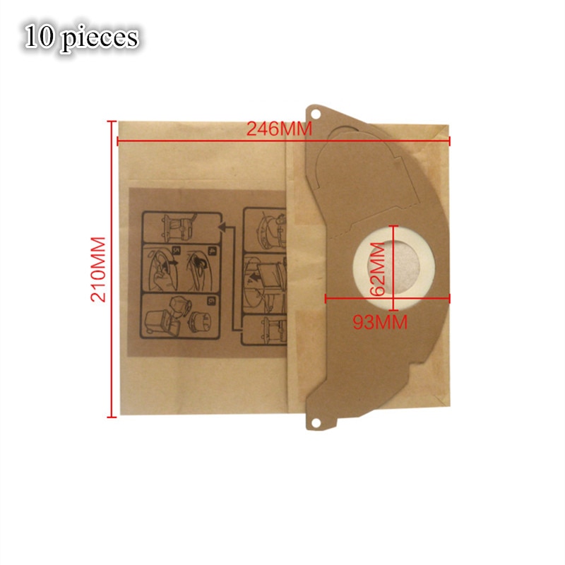 10 Pcs Stofzuiger Papieren Stofzak Filter Bag Voor Karcher Se 5.100, Se 6.100,2501,2601,3001, een 2120, Nt 181 Pro, Se 2001, Se 3001