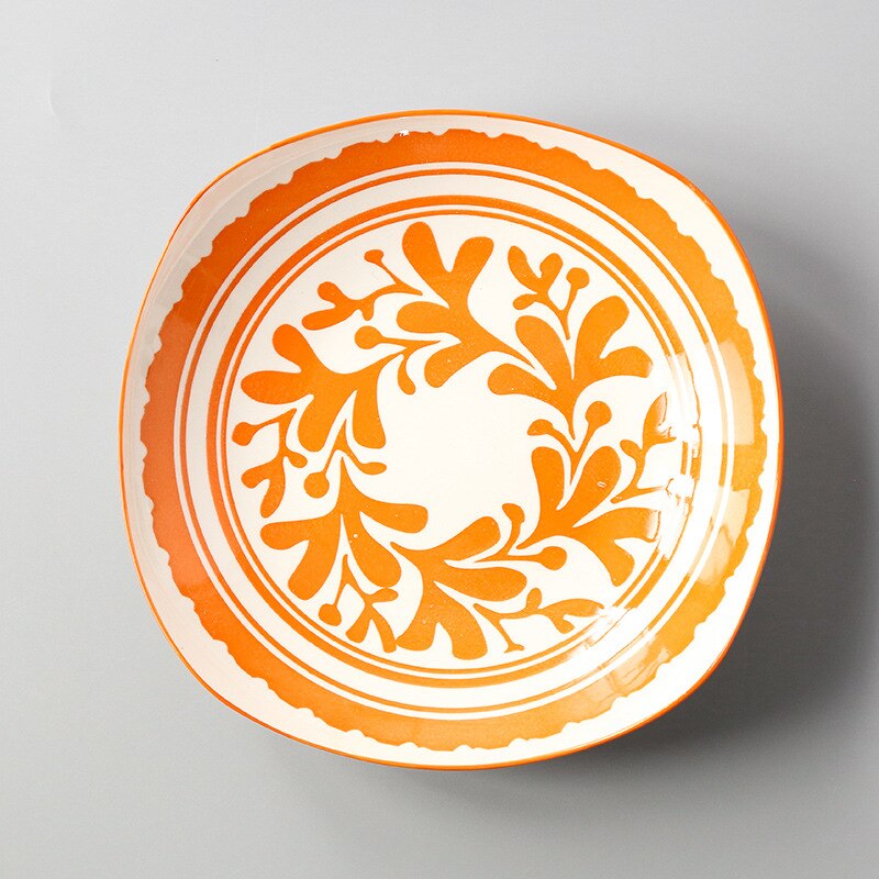 2 Stuks 8 "Vierkante Schotel Keramische Plaat Onderglazuur Kleur Schotel Dim Sum Gerecht Eenvoudige Thuis Schotel Vierkante Borden set Bloem Plaat: NO. 10
