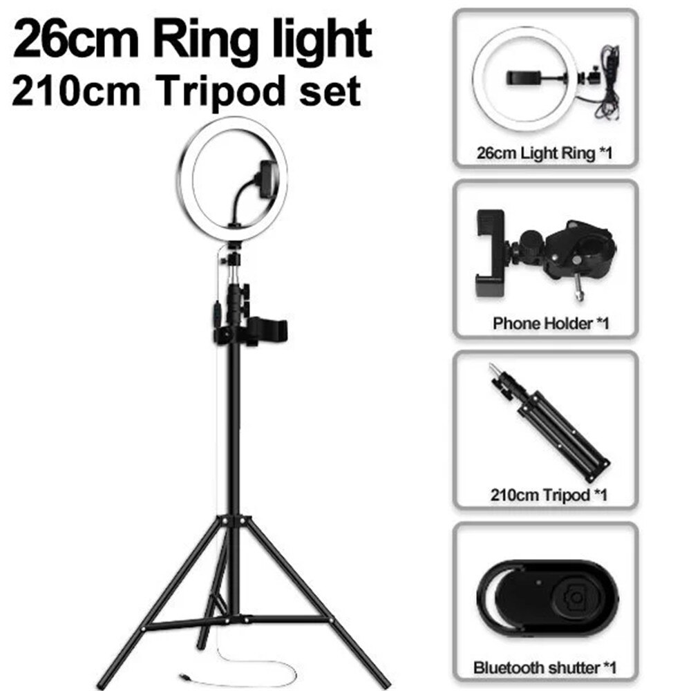Pavimento Photo Studio Selfie Anello di Luce A LED con Supporto Del Telefono Mobile per Youtube Streaming In Diretta di Trucco In Diretta Supporto Mobile Treppiedi: 26light-210tripod