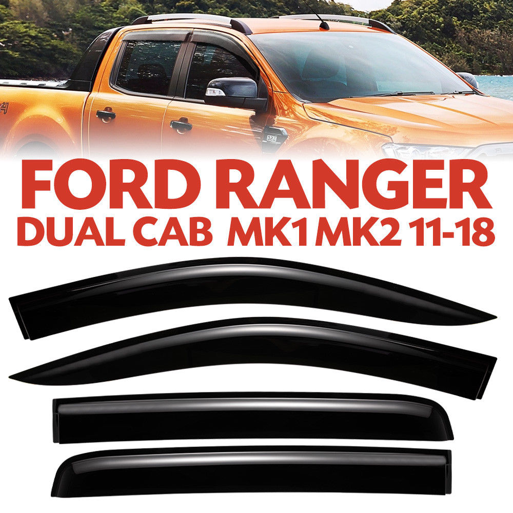 4 PCS Weather Shield Window Visor for Ford Ranger MK1 MK2 11-18 Double Cab Wildtrack Thickness Flexible Rain-proof Shiny