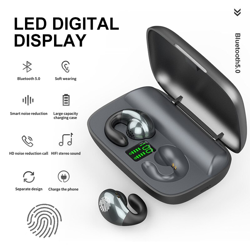 S19 Conduzione Ossea Auricolare Bluetooth Indolore Indossare Auricolari Appeso Semi In Ear Auricolare 2200 MAh Accumulatori E Caricabatterie Di Riserva Auricolari Sport