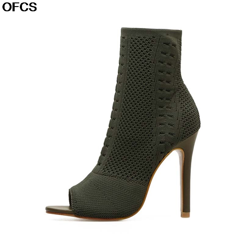 Elastische gebreide dameslaarzen groene – Grandado