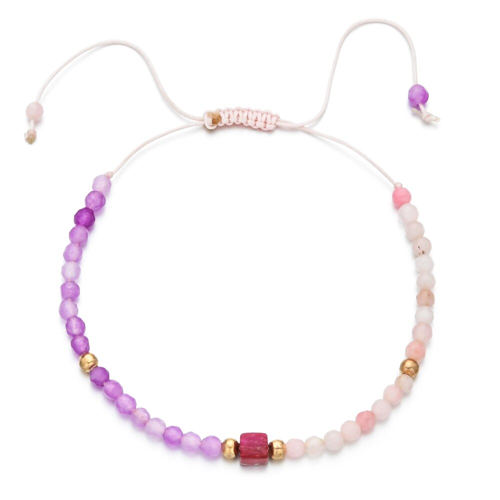 ZMZY Neue Boho Perlen Armbinde Besten Freund Natürliche Stein Armbinde Damen Einstellbar Dünnen Handgemachten Luxus Schmuck: Rosa