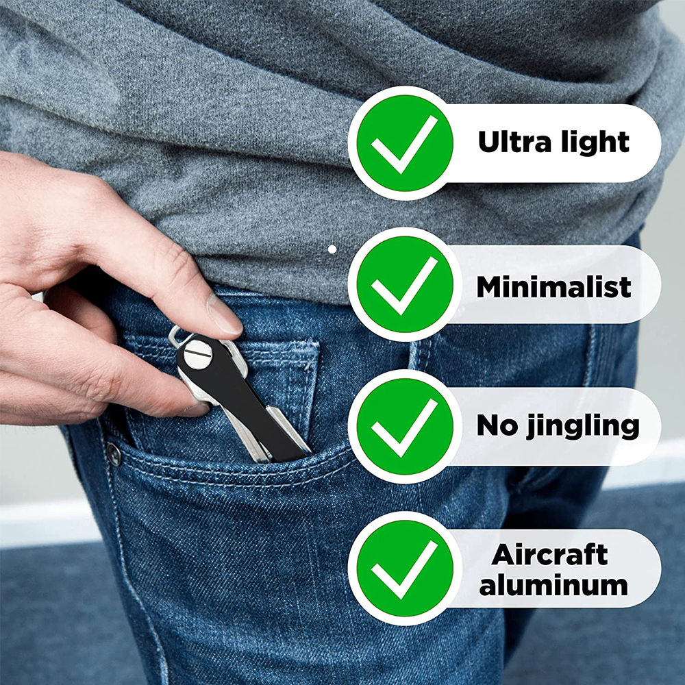 Llavero inteligente para hombre, Cartera de Metal, caja compacta de almacenamiento con Clip, organizador de llaves para coche Clip de llave de metal Caja de almacenamiento de llaves de aleación de aluminio