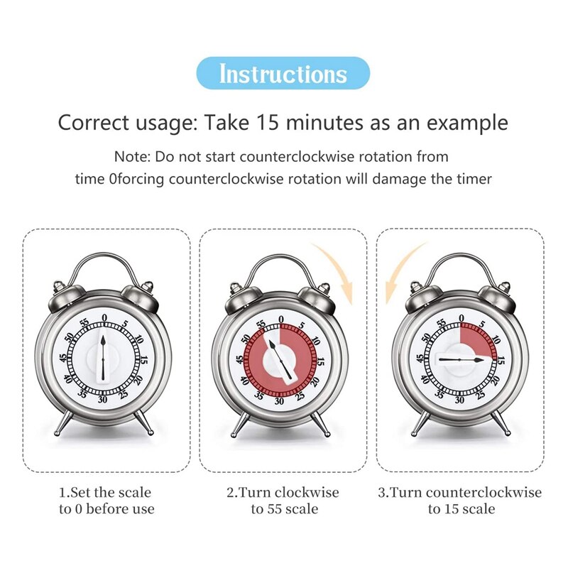 Mechanical Kitchen Timers - Stainless Steel Cooking Timer Kitchen Clock Countdown Timer with Loud Alarm