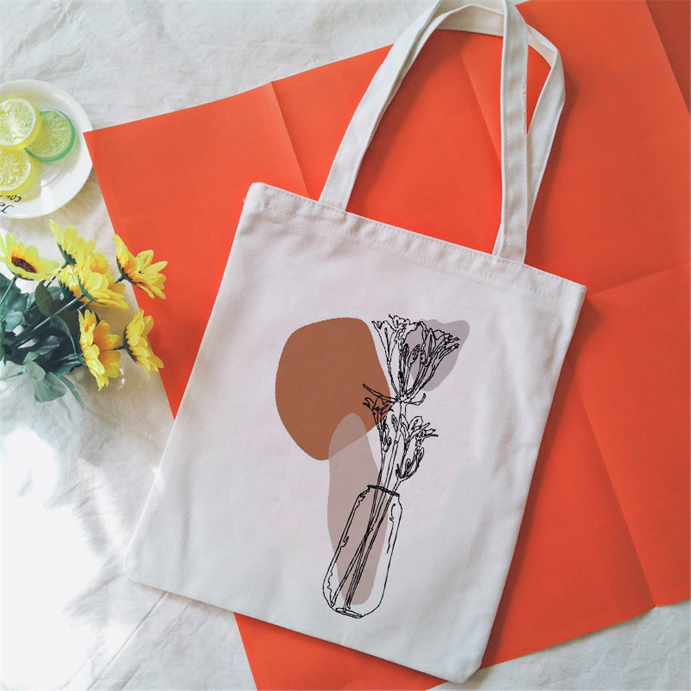 Bouquet Printing Canvas Tote Bag Aesthetic Line Drawing Plant Print Canvas Bags Harajuku Ulzzang Shoulder Bag Handbag: 2325