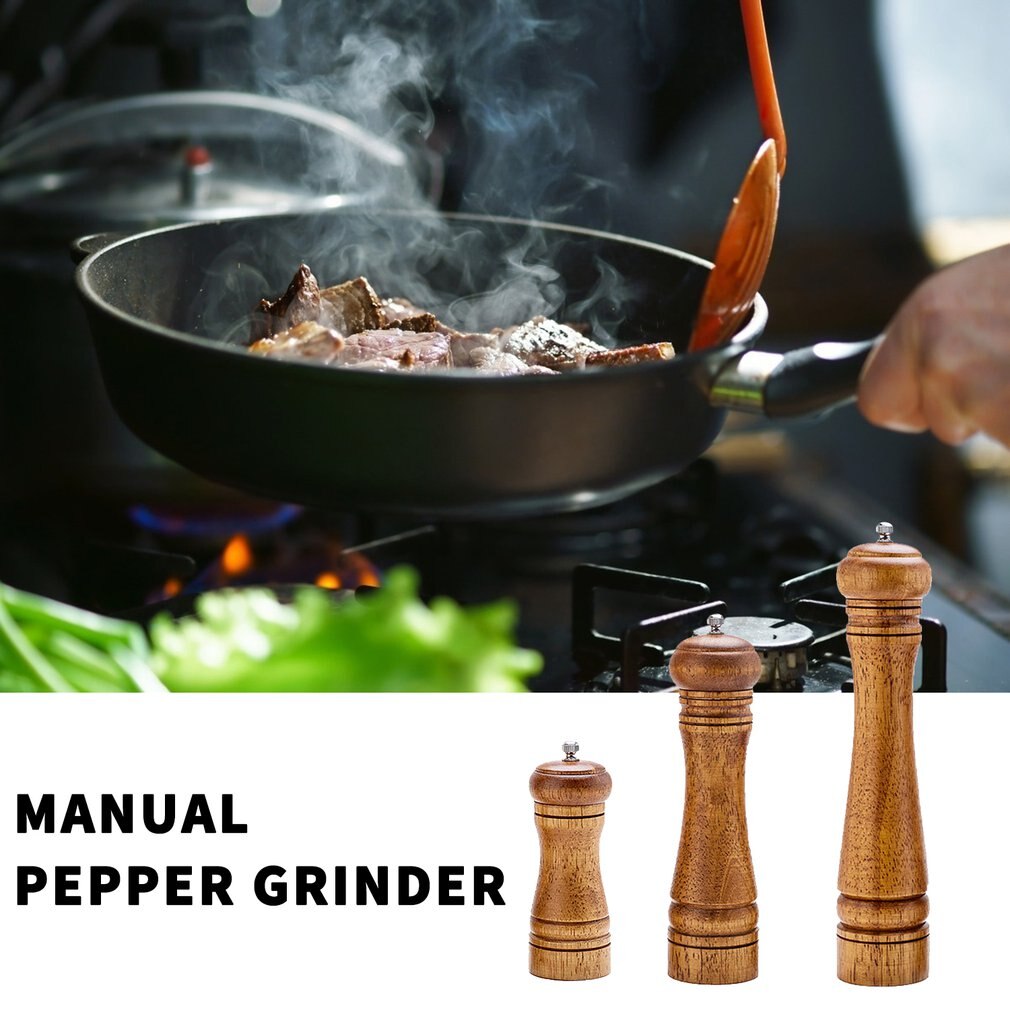 5/8/10Inch Manual Pepper Grinder Oak Wood Salt And Pepper Mill Multi-purpose Cruet Kitchen Tool Salt Grinder