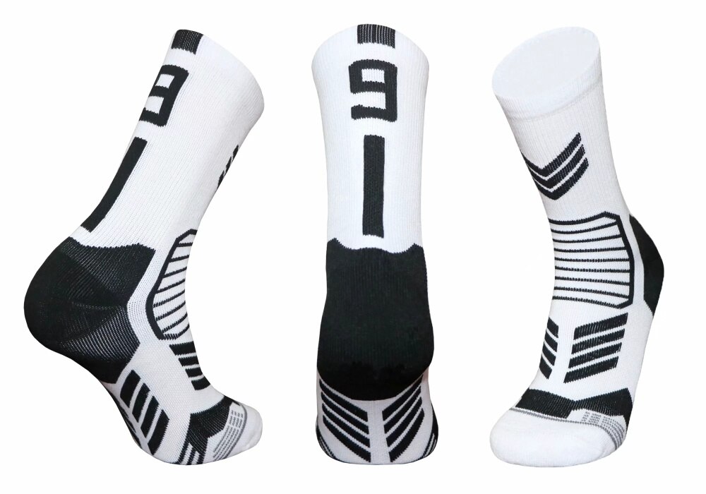 Freies kollokation 0-9 anzahl Basketball Socken Dicke Sport Radfahren Socken Nicht-rutsch Langlebig Skateboard Handtuch Boden Socken: 9 white 1pcs