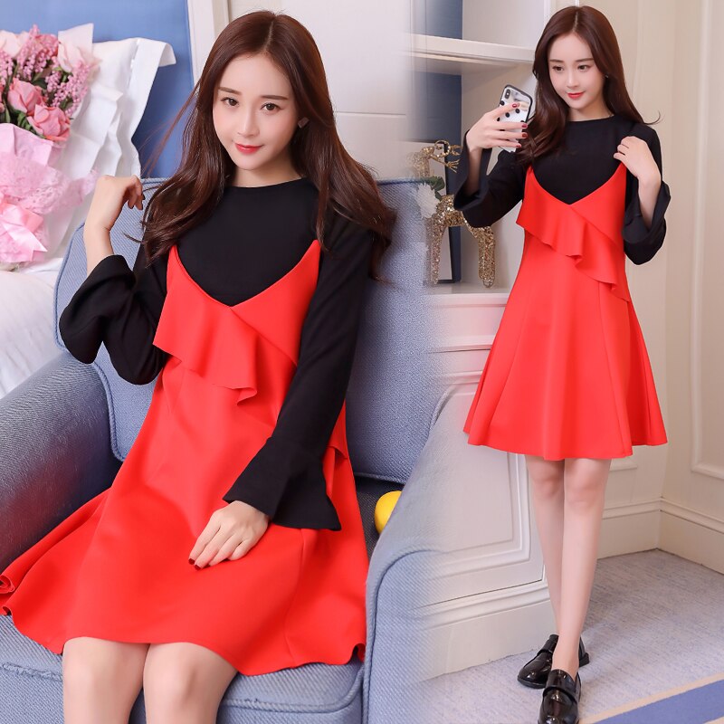 Herfst Borstvoeding Kleding Set Trompet Mouw Verpleging Shirts + Band Jurk Postpartum Vrouw Borstvoeding Tweedelige Set Ruches Pak