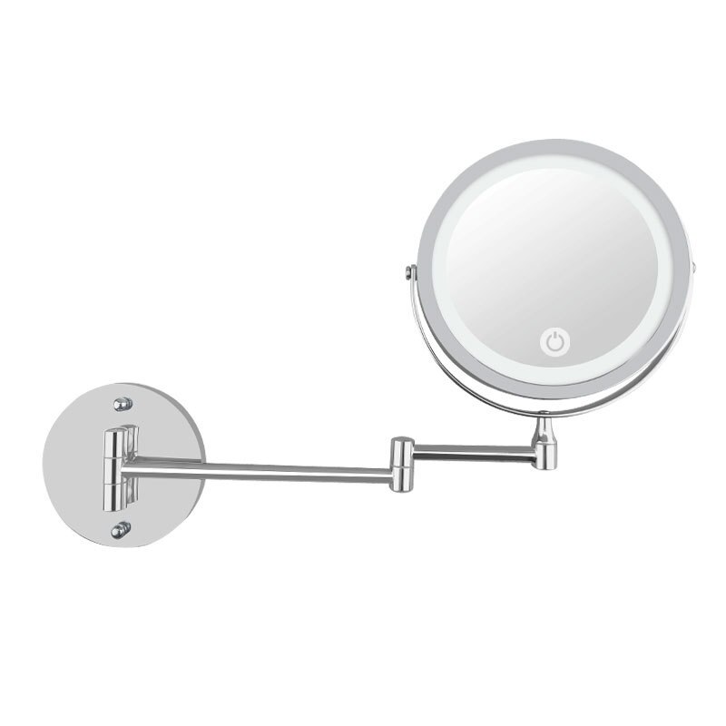 LED Bathroom Mirror Folding Double-Sided Wall-Mounted USB Touch Dimming Cosmetic Mirror with Light 10 Times Magnification: 5 times no battery
