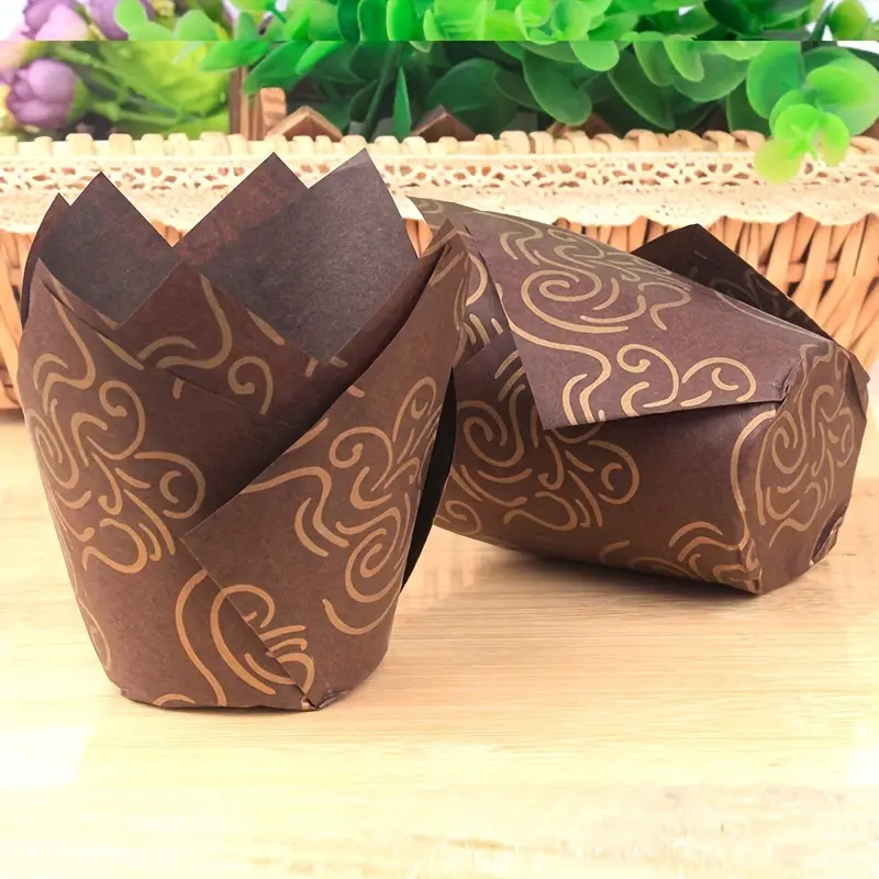 40/100/200 Stück Tulpen-Cupcake-Einlagen, Muffin-Cupcake-Papierverpackungen mit Golddruck, Backbecherhalter für Hochzeit, Geburtstag: Option13 / Armee Grün