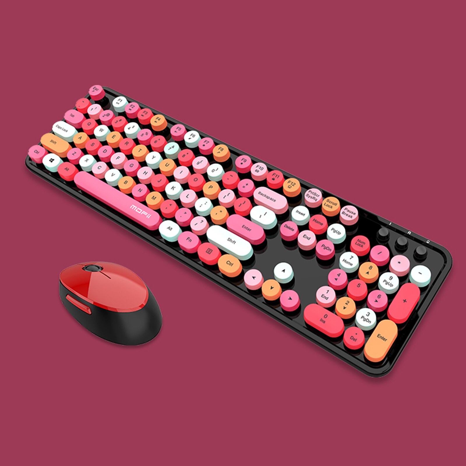 Mini Multi-Colour Wireless Keyboard and Mouse Kit Plug and Play, Silent click: Colorful